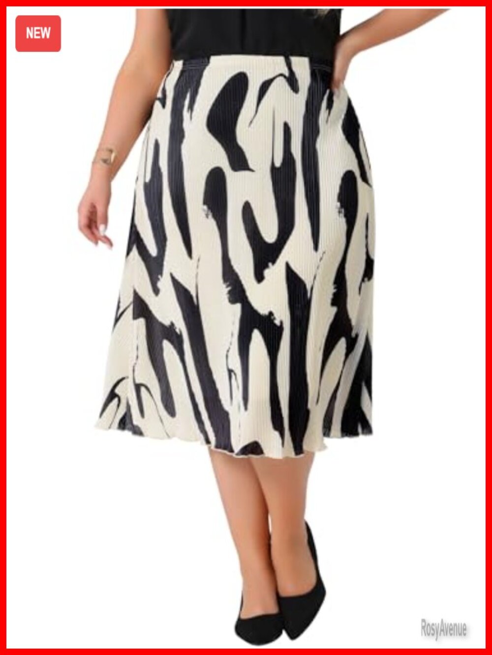 Plus Size Pleated High Waisted A-Line Midi Skirt